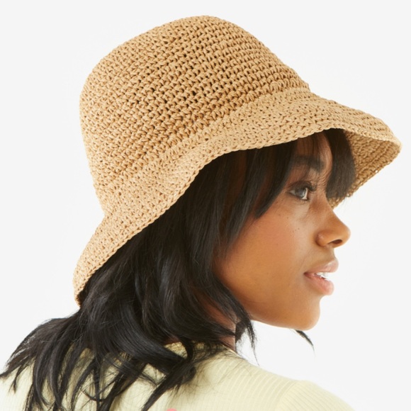 Summer Rose Straw Bucket Hat 